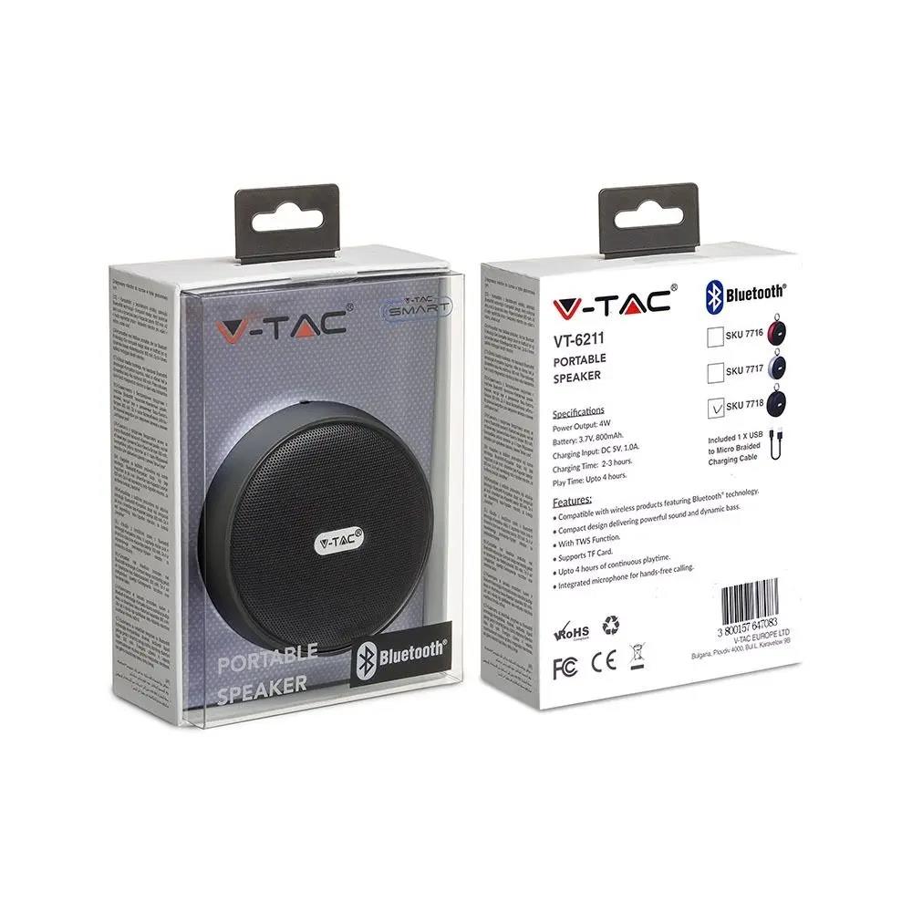 Przenośny głośnik bluetooth micro USB wysokiej jakości przewód 800mAh czarny V-TAC VT-6211 - 2