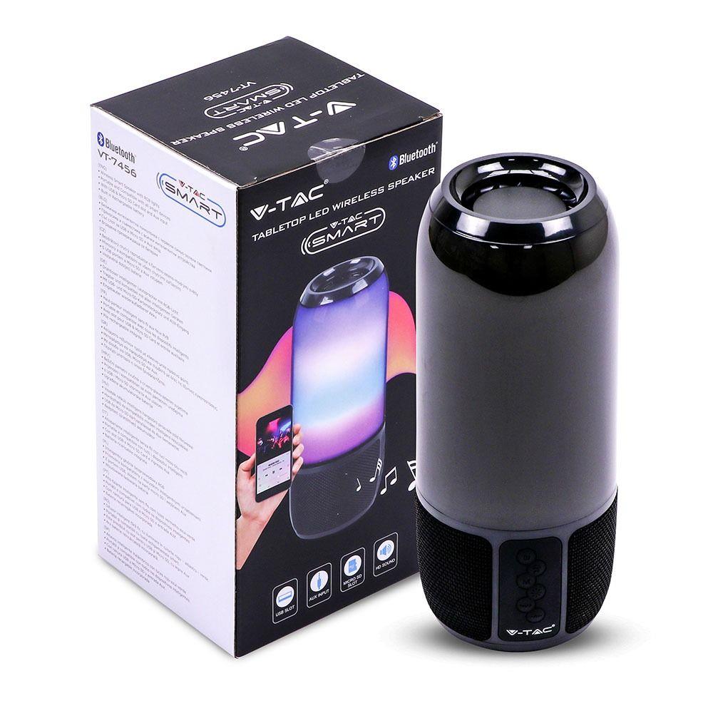 Bezprzewodowy inteligentny głośnik LED V-TAC z technologią bluetooth 2x3W USB micro SD czarny VT-7456 - 4
