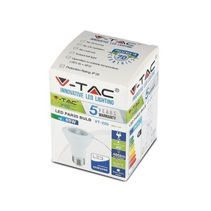Żarówka LED V-TAC SAMSUNG CHIP 7W E27 PAR20 VT-220 3000K 495lm 5 Lat Gwarancji