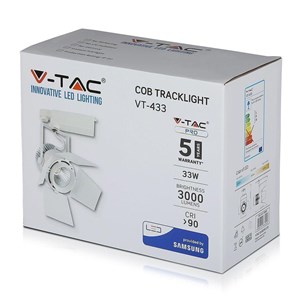 Oprawa 33W LED V-TAC Szynosystem 3F SAMSUNG CHIP CRI90+ Biała VT-433-W 5000K 2640lm 5 Lat Gwarancji