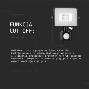 Projektor LED V-TAC 10W SAMSUNG CHIP Czujnik Ruchu Funkcja Cut-OFF Czarny VT-10-S-B 4000K 800lm 5 Lat Gwarancji