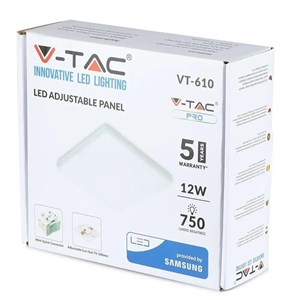 Panel V-TAC 12W LED Regulowany SAMSUNG CHIP Kwadrat 120x32mm VT-610SQ 4000K 750lm 5 Lat Gwarancji