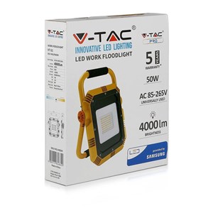 Projektor Przenośny LED V-TAC 50W SAMSUNG CHIP IP65 3mb VT-51 6400K 4000lm 5 Lat Gwarancji