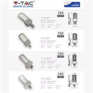 Oprawa Uliczna LED V-TAC SAMSUNG CHIP 150W Soczewki 110st 120Lm/W VT-154ST 6400K 18000lm 5 Lat Gwarancji