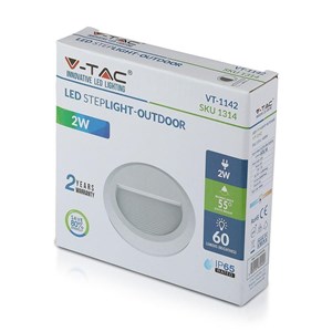 Oprawa Schodowa 2W LED V-TAC Biała Okrągła 230V IP65 VT-1142 3000K 60lm