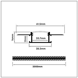 Profil Aluminiowy V-TAC 2mb Anodowany, Klosz Mleczny, Do gipsowania, Na dwie taśmy VT-8101