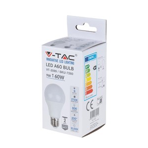 Żarówka LED V-TAC 9W E27 A60 VT-2099 6400K 806lm