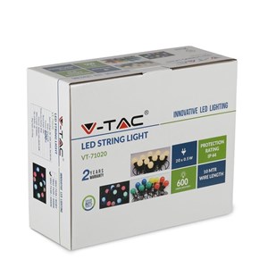Girlanda ogrodowa V-TAC (sznur) LED 10 metrów 20 żarówek 0,5W VT-71020 RGBY 600lm