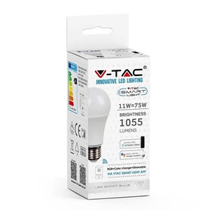 Żarówka LED SMART WiFi V-TAC 11W E27 A60 TUYA Amazon Alexa Google Home VT-5113 RGB+2700K-6400K 1055lm