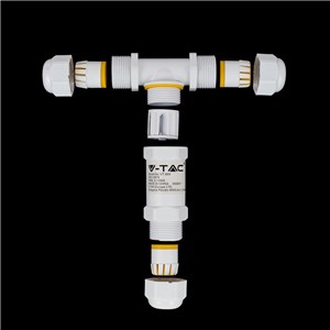 Złączka Mufa Hermetyczna 3x3Pin Biała Trójnik 0.5-4mm2 Średnica przewodu 8-12mm IP68 V-TAC VT-869