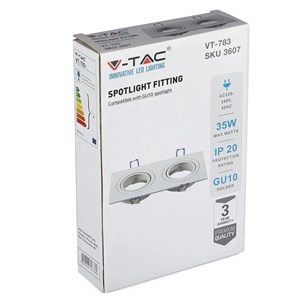 Oczko V-TAC Aluminiowe Odlew 2xGU10 Kwadrat Białe VT-783SQ-WH