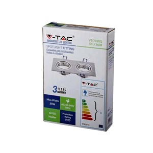 Oczko V-TAC Aluminiowe Odlew 2xGU10 Kwadrat Aluminium Szczotkowane VT-783SQ-AB