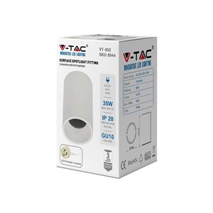 Oprawa V-TAC Aluminiowa GU10 Okrągła Natynkowa Tuba Biała 70x107mm VT-802-W 3 Lata Gwarancji