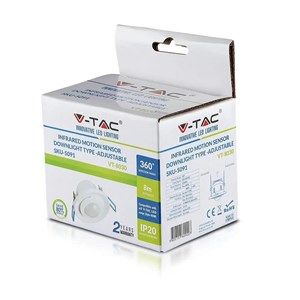 Czujnik Ruchu 360st Wpuszczany Okrągły Regulowany Biały V-TAC VT-8030