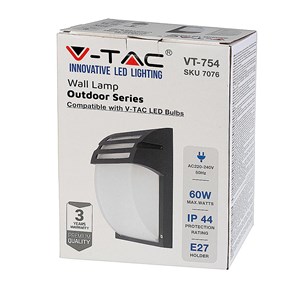 Kinkiet ogrodowy V-TAC E27 mrożone szkło czarny mat VT-754