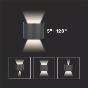 Oprawa Ścienna 6W V-TAC Góra Dół Regulowana Szary Okrągły IP65 Bridgelux VT-756 3000K 660lm