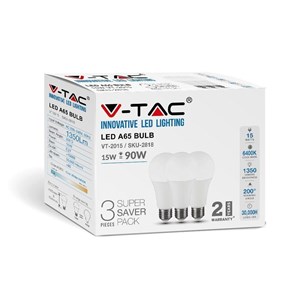 Żarówka LED V-TAC 15W E27 A60 (Opak. 3szt) VT-2015 6400K 1350lm