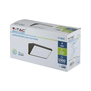 Oprawa Ścienna V-TAC 20W LED Ukośna Szara IP65 VT-8055 6400K 1000lm