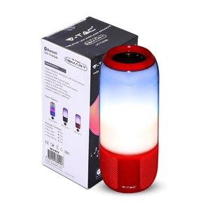 Bezprzewodowy inteligentny głośnik LED V-TAC z technologią bluetooth 2x3W USB micro SD czerwony VT-7456