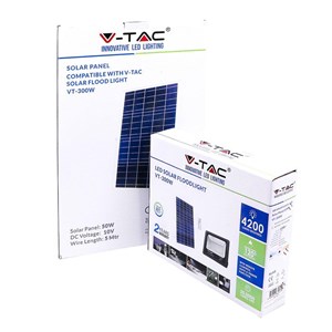 Projektor LED Solarny V-TAC 50W Czarny IP65, Pilot, Timer VT-300W 4000K 4200lm