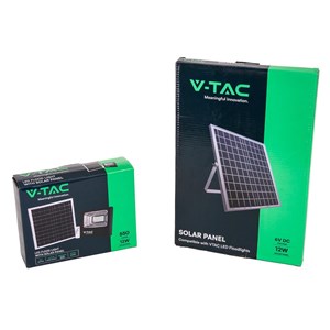 Projektor LED solarny V-TAC 12W czarny IP65 pilot timer VT-25W 6000K 550lm