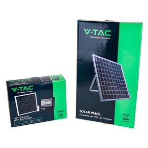 Naświetlacz LED solarny V-TAC 35W czarny IP65 pilot timer VT-100W 6000K 2450lm