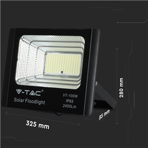 Naświetlacz LED solarny V-TAC 35W czarny IP65 pilot timer VT-100W 6000K 2450lm