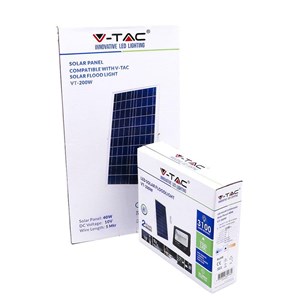 Projektor LED solarny V-TAC 40W czarny IP65 pilot timer VT-200W 6000K 3100lm 2 lata Gwarancji