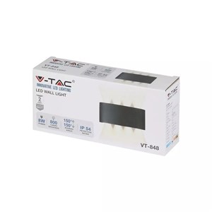 Oprawa Ścienna Góra Dół V-TAC 8W LED Czarna IP54 VT-848 4000K 800lm