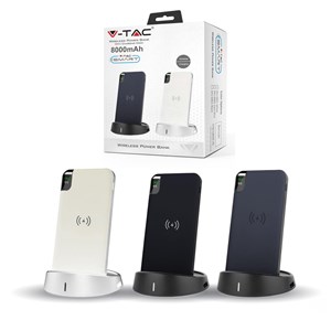 Power Bank V-TAC 8000mAh Indukcja Wyświetlacz STOJAK Granatowy VT-3509