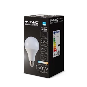 Żarówka LED V-TAC SAMSUNG CHIP 20W E27 A80 120Lm/W VT-233 3000K 2452lm 5 Lat Gwarancji