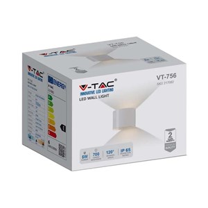 Oprawa ścienna 6W V-TAC góra dół regulowana biały okrągły IP65 BRIDGELUX VT-756-W 3000K 700lm