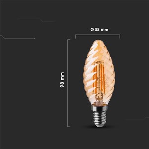 Żarówka LED V-TAC 4W Filament E14 Świeczka Bursztyn Twist VT-1948 2200K 350lm