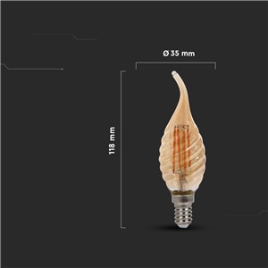 Żarówka LED V-TAC 4W Filament E14 Świeczka Bursztyn Płomyk Twist VT-1947 2200K 350lm