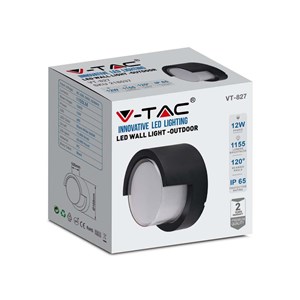 Oprawa ścienna V-TAC 12W LED IP65 czarna okrągła VT-827 4000K 1155lm