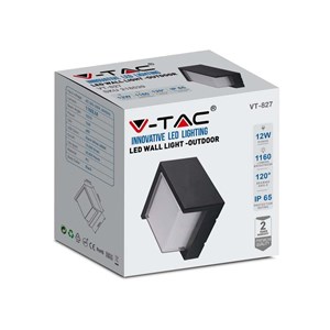 Oprawa Ścienna V-TAC 12W LED IP65 Czarny Kwadrat VT-827 3000K 1160lm