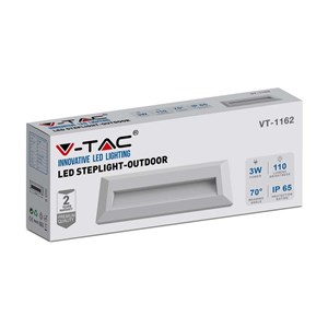 Oprawa Schodowa 3W LED V-TAC Biała Prostokąt 230V IP65 VT-1162 4000K 110lm