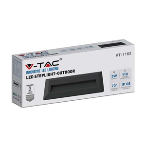 Oprawa Schodowa 3W LED V-TAC Czarna Prostokąt 230V IP65 VT-1162 4000K 110lm