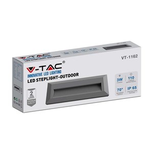 Oprawa Schodowa 3W LED V-TAC Szara Prostokąt 230V IP65 VT-1162 3000K 110lm