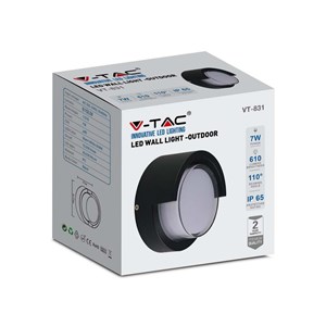 Oprawa Ścienna V-TAC 7W LED Czarna Okrągła IP65 VT-831 3000K 610lm