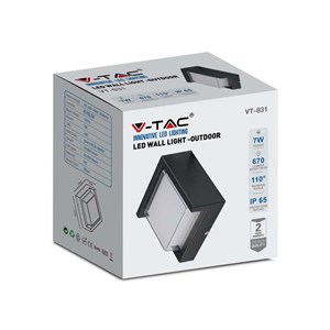 Oprawa Ścienna V-TAC 7W LED Czarna Kwadrat IP65 VT-831 3000K 670lm