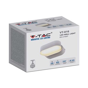 Kinkiet ścienny V-TAC 6W LED biały IP65 obrotowy 350st VT-816-W-N 4000K 800lm