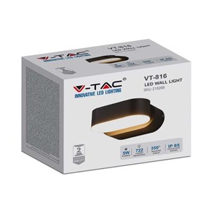Kinkiet ścienny V-TAC 6W LED czarny IP65 obrotowy 350st VT-816 3000K 722lm
