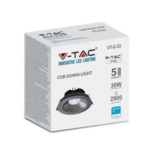 Oprawa downlight V-TAC SAMSUNG CHIP 30W czarna uchylna VT-2-13 4000K 2900lm 5 lat gwarancji