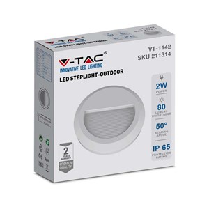 Oprawa schodowa 2W LED V-TAC biała okrągła 230V IP65 VT-1142 3000K 80lm