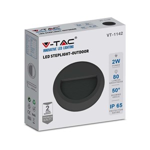Oprawa schodowa 2W LED V-TAC czarna okrągła 230V IP65 VT-1142 4000K 80lm