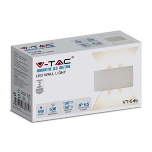 Oprawa Ścienna Góra Dół V-TAC 5W LED Biała IP54 VT-846 4000K 630lm