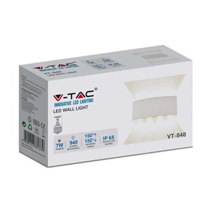 Oprawa Ścienna Góra Dół V-TAC 8W LED Biała IP54 VT-848 4000K 940lm