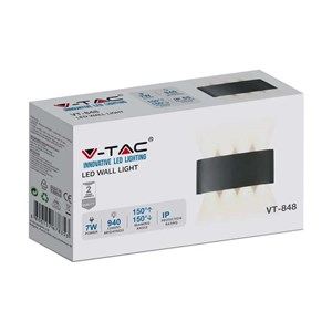 Oprawa Ścienna Góra Dół V-TAC 7W LED Czarna IP65 VT-848 4200K 940lm