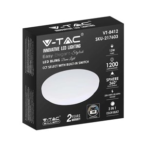 Plafon V-TAC 12W Mleczny Zmiana Koloru CCT fi.255 VT-8412 3000K-6400K 1200lm